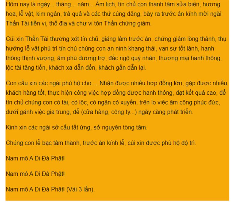 Bài cúng Thần Tài hàng ngày và cách cúng đúng chuẩn