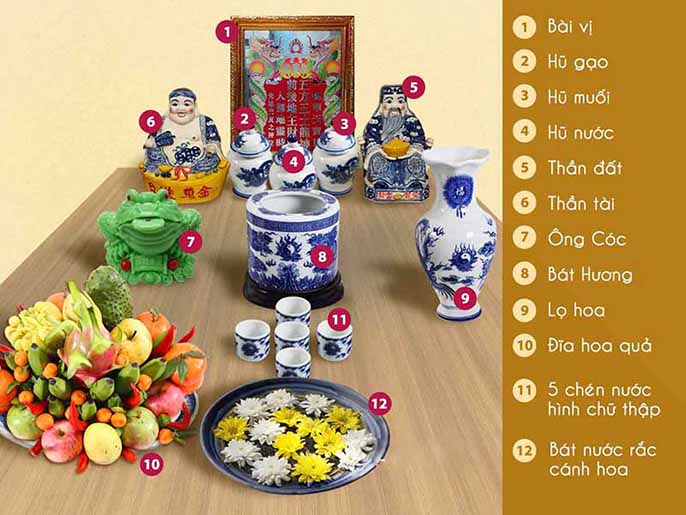 3 chén trên bàn thờ Thần Tài đựng gì?